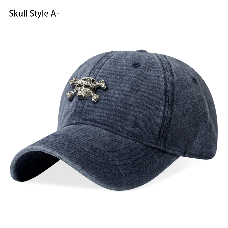 Vintage Crâne lavé Casquette de baseball 3D en métal Emblem réglable Unisex Dad Hat Streetwear