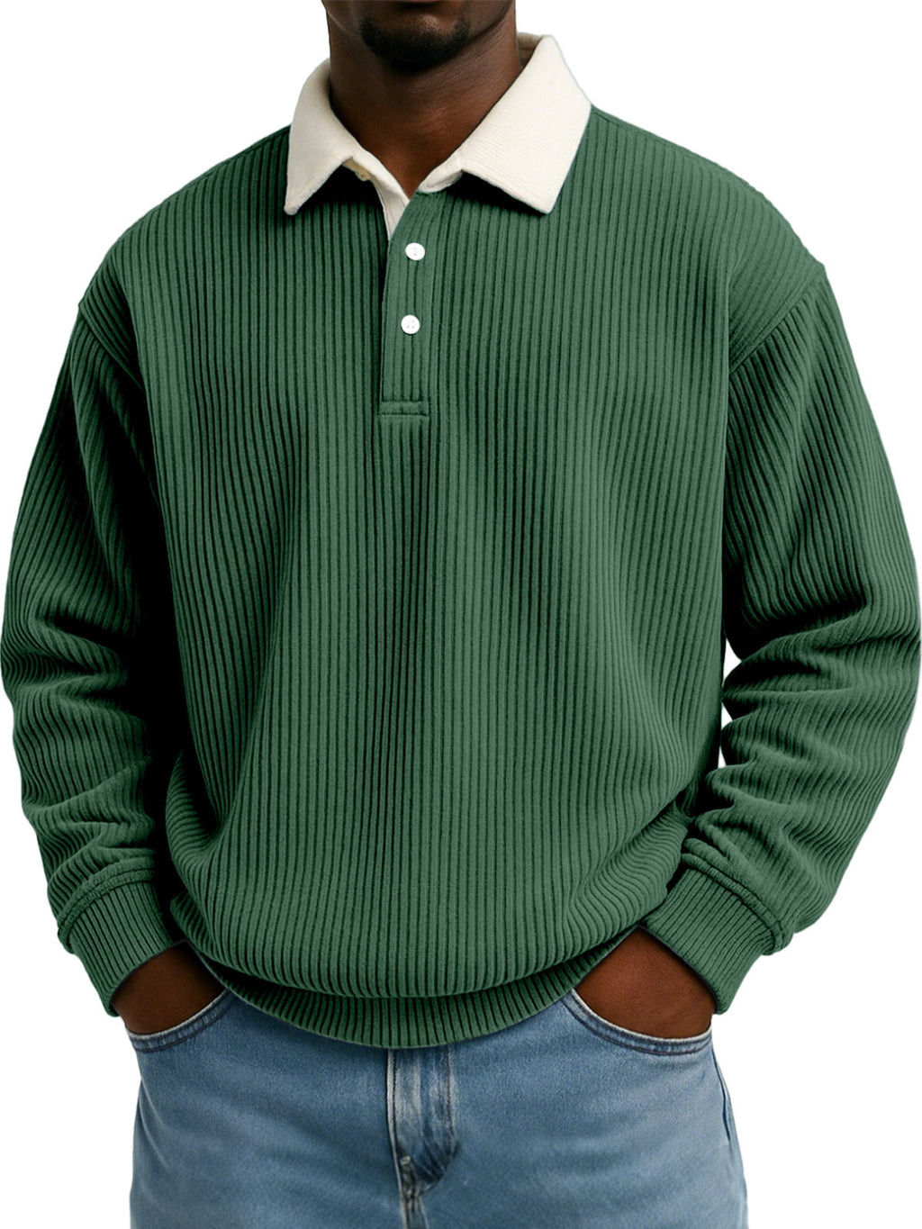 Chemise casual à manches longues rayée Corduroy pour hommes