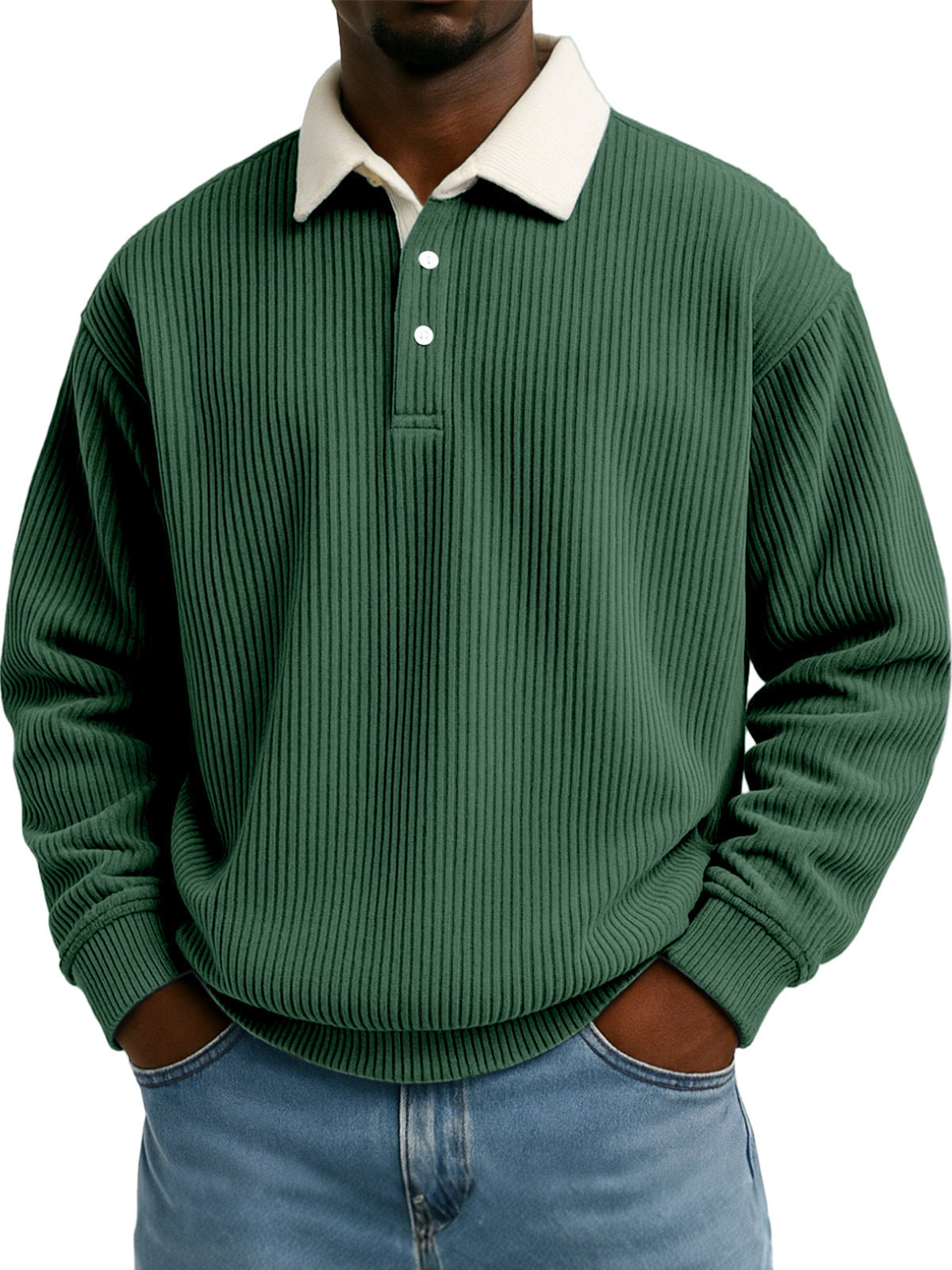 Chemise casual à manches longues rayée Corduroy pour hommes