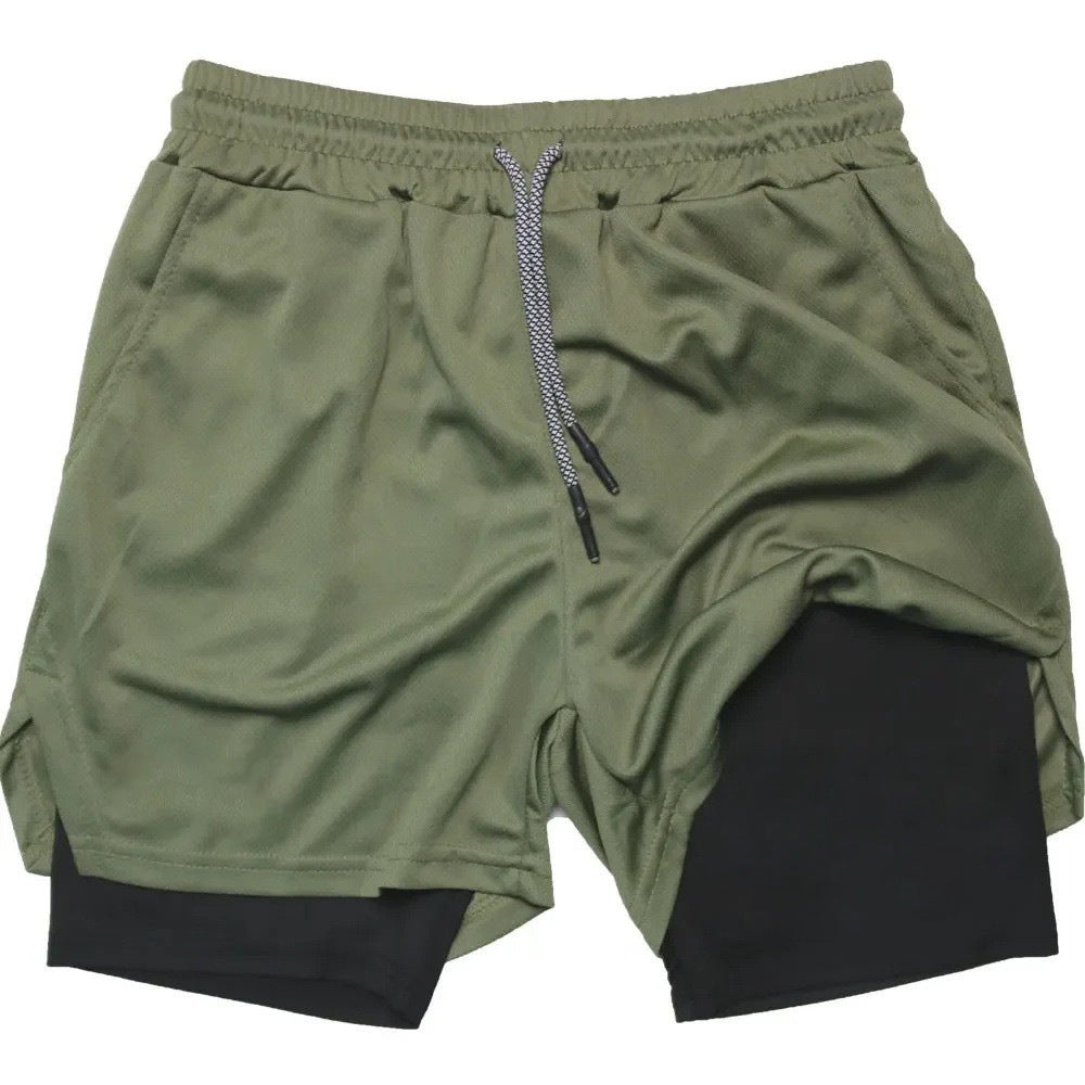 Short casual respirant double-layer homme avec un faux design à deux pièces