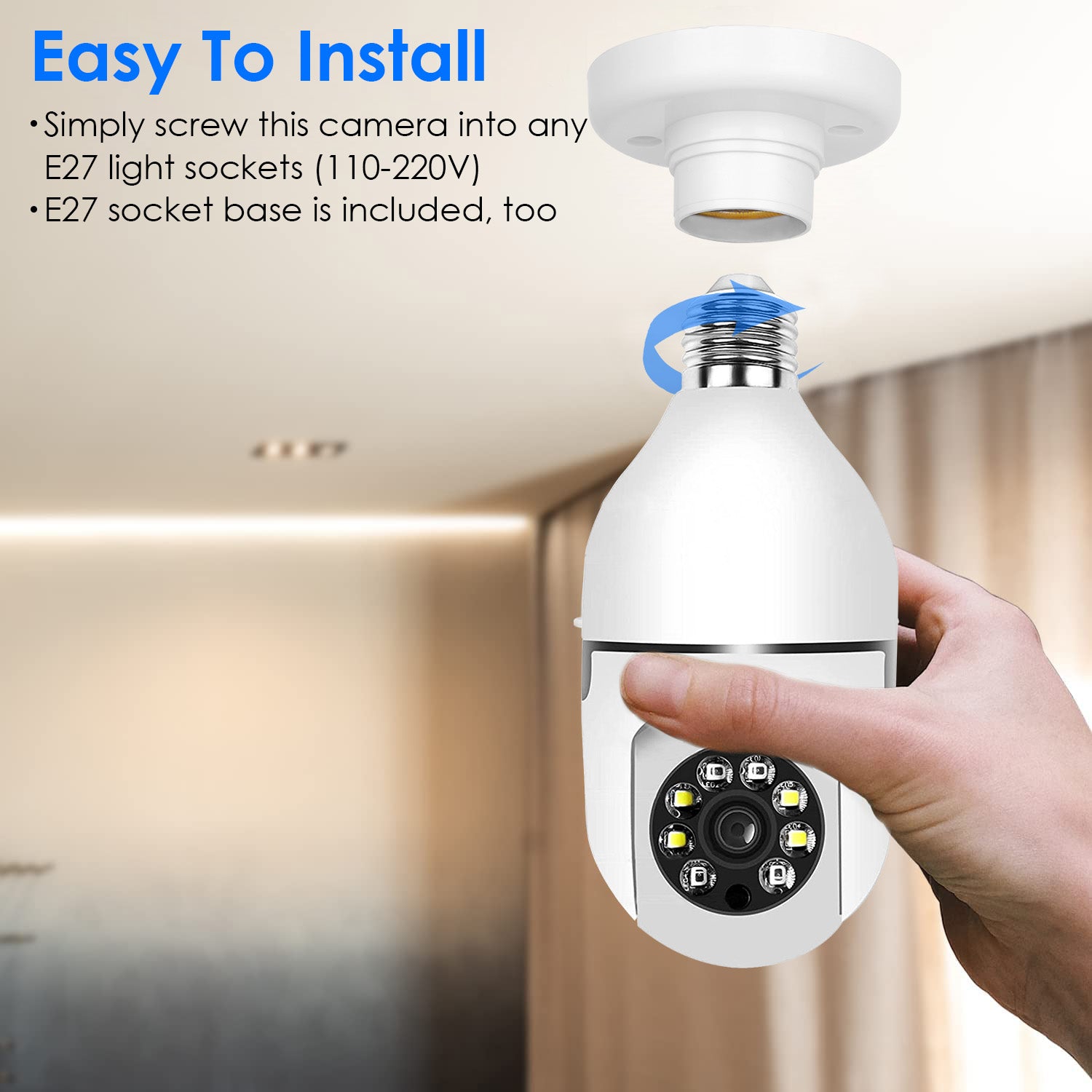 1Pc E27 WiFi Ampoule Caméra 1080P FHD WiFi IP Pan Tilt Caméra de surveillance de sécurité avec deux-