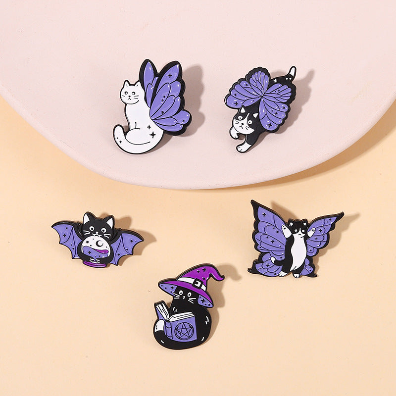 Chat violet avec ailes papillon Alliage Brooch Accessoire mignon pour vêtements et sacs