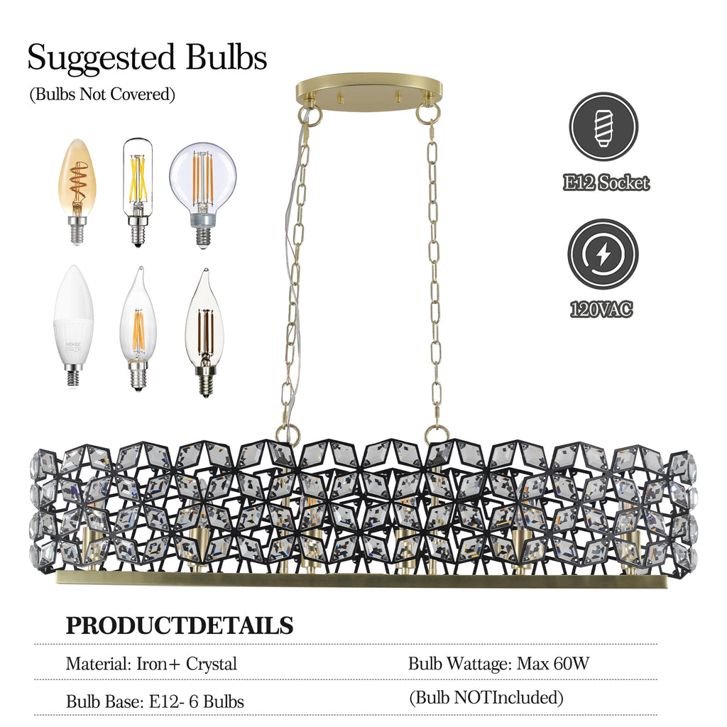 Lustre de 39" en cristal contemporain et pendentif en or noir – Fixation de lumière moderne géométrique