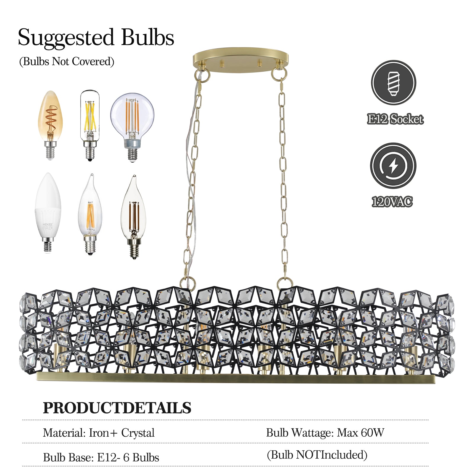 Lustre de 39" en cristal contemporain et pendentif en or noir – Fixation de lumière moderne géométrique