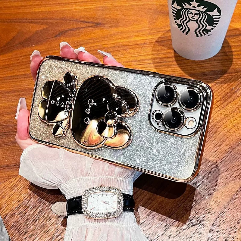 Étui de téléphone de lapin électroplaqué avec miroir de maquillage Couverture de protection graduée