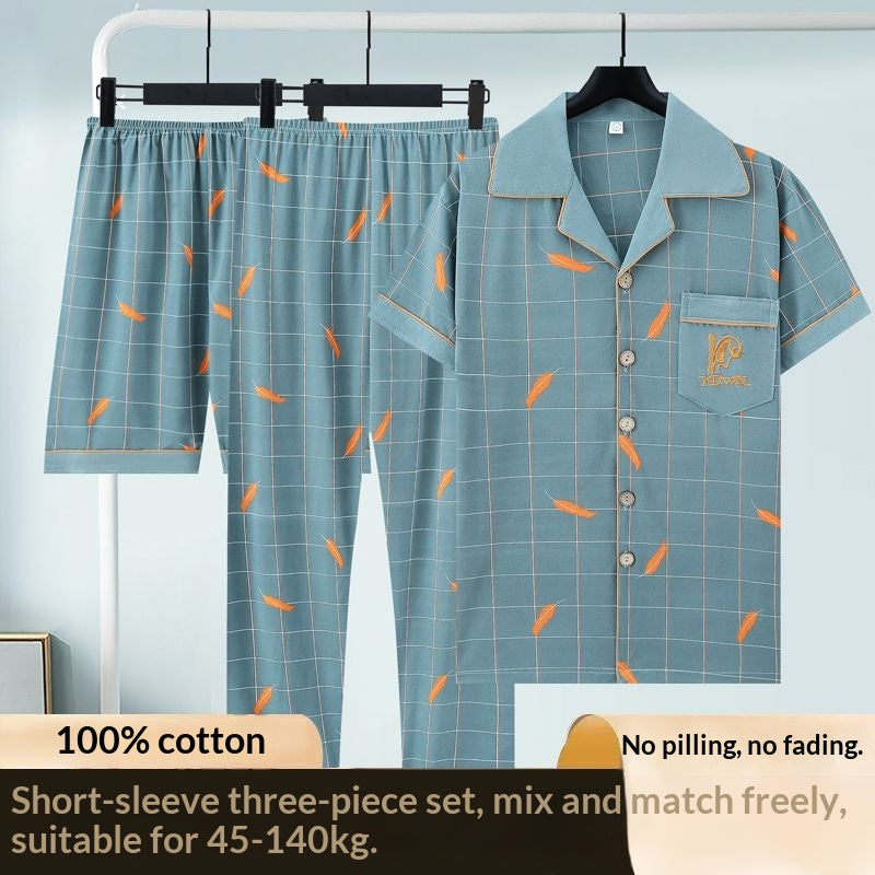 Men's pure cotton three-piece pajama set