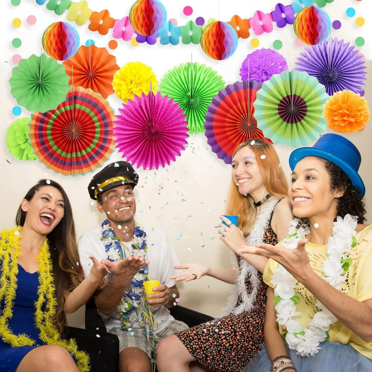 Set de 21 pièces de décorations Diwali: papier tissu multicolore Pom-Pom