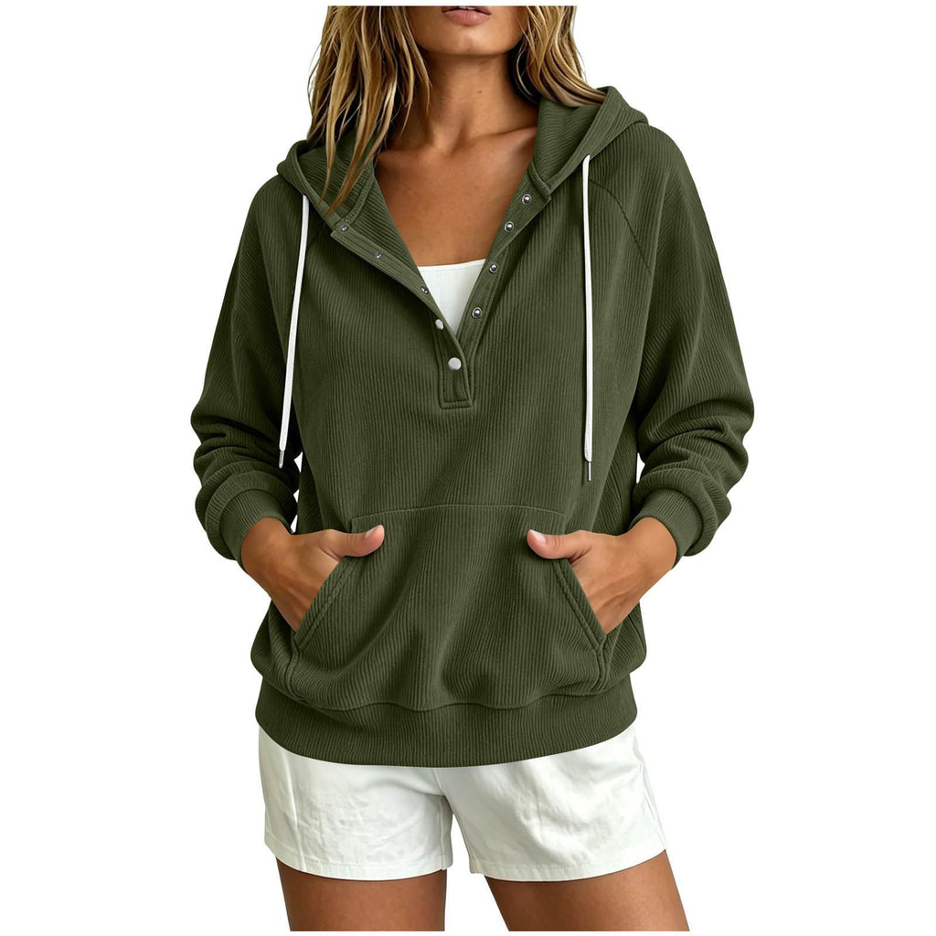 Style d'automne Sweat-shirt à capuche dressy pour femme européenne avec bouton à moitié fermé