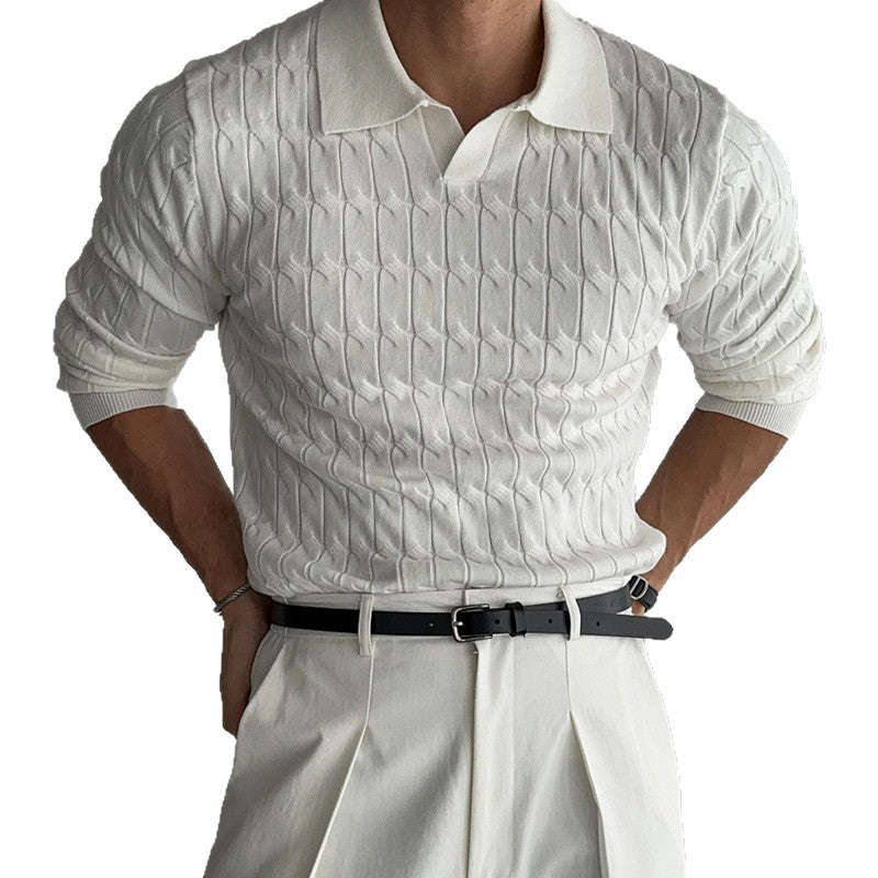 Chandail en tricot d'automne Hommes T-shirt en tricot de câble col V manches longues