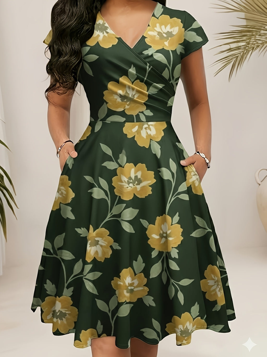 Women's trendy printed long dress with short sleeves