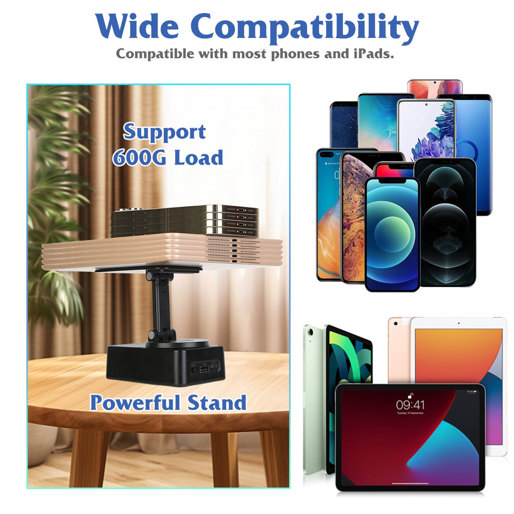 1Pc 4 En 1 haut-parleur sans fil pliable Support de téléphone avec Power Bank 360Degree Support rotatif