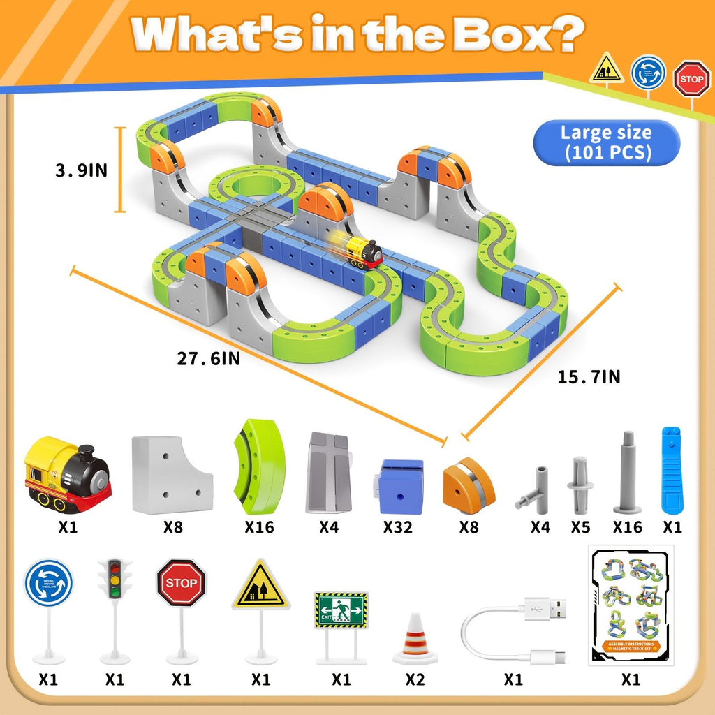 101-Piece Rechargeable Electric Train Track Set & DIY