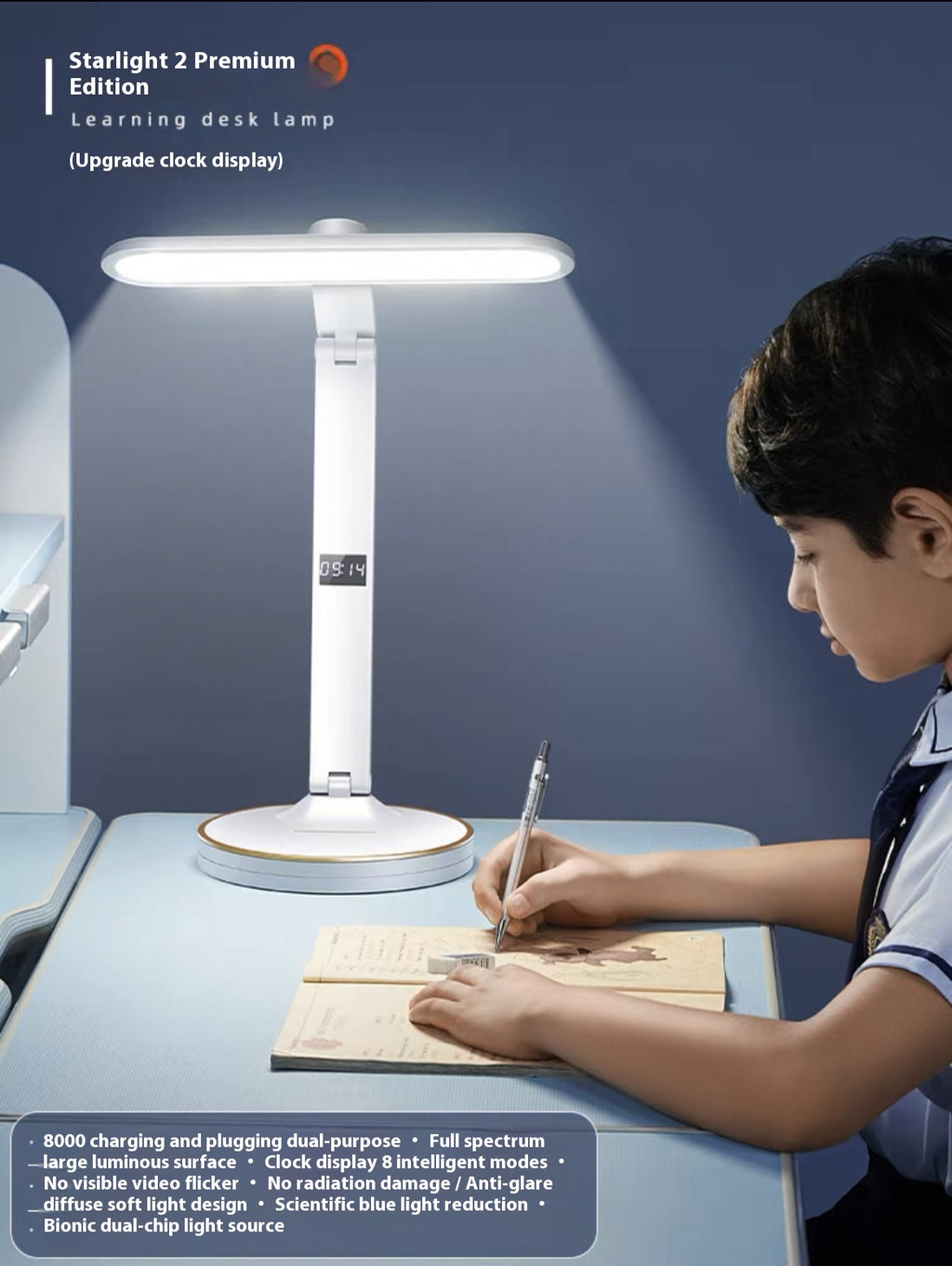 Lecture étudiante Dortoir pliant côté lit Charging Smart horloge protection des yeux lampe de bureau