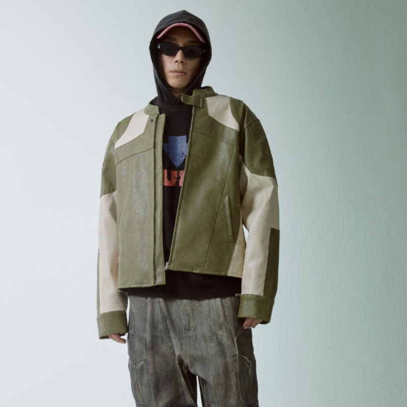 Veste en cuir Biker détendue, détendue