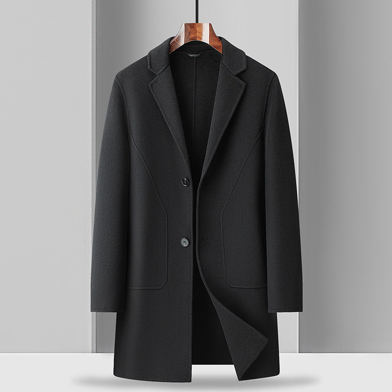 Manteau de laine à double face de longueur moyenne pour hommes