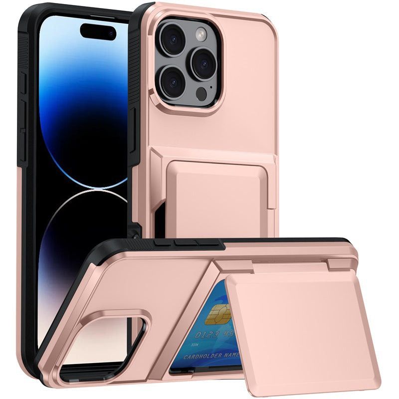 Solid Couleur simple Flip Bracket carte de téléphone Case