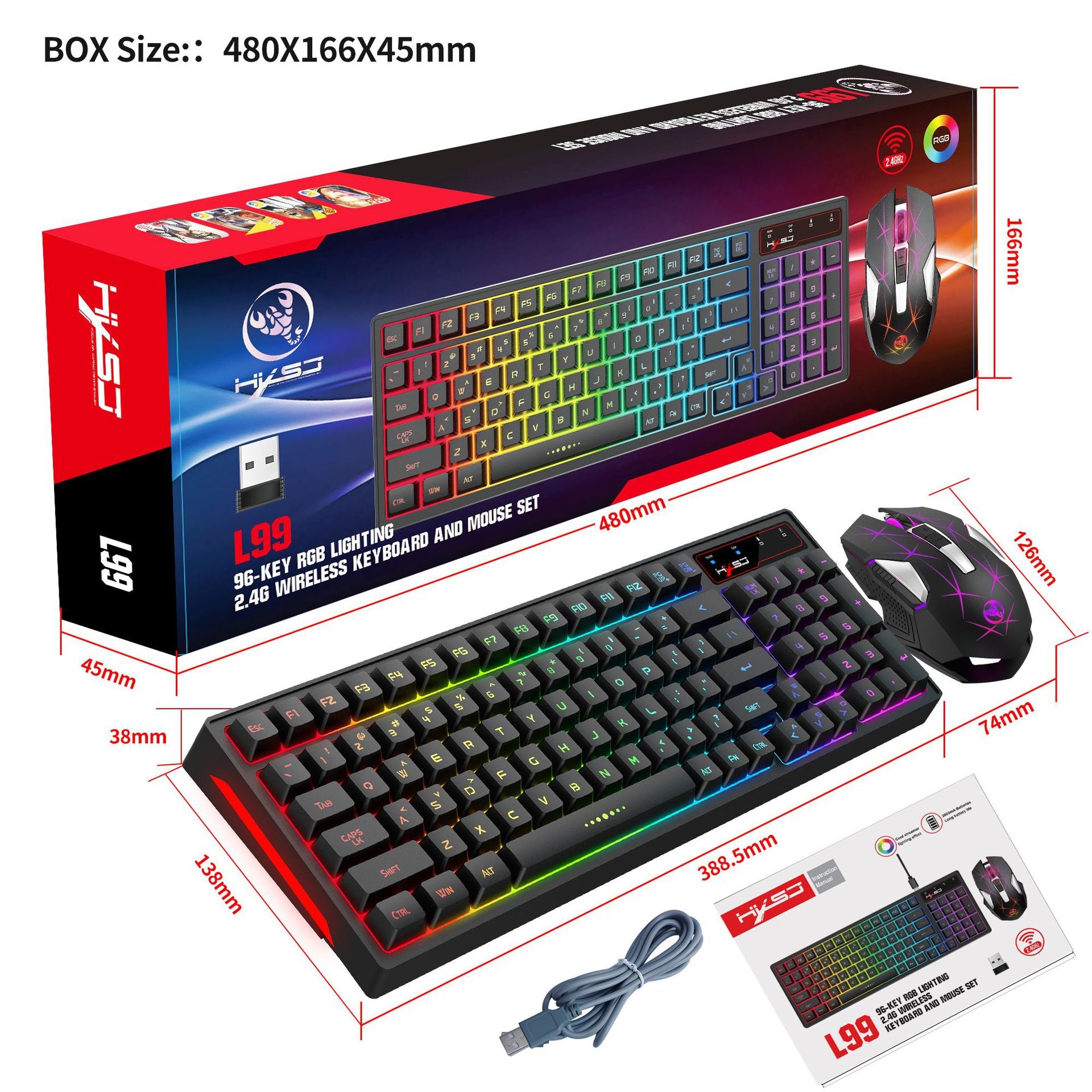 L99 Clavier et film de souris 2.4G rechargeable sans fil