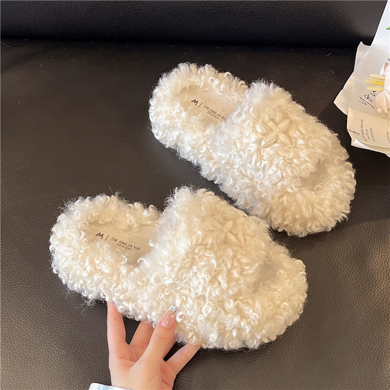 Femmes Fuzzy Slippers Arrivée Intérieur Extérieur Hiver Trendy Platform Fluffy Plush House Sh