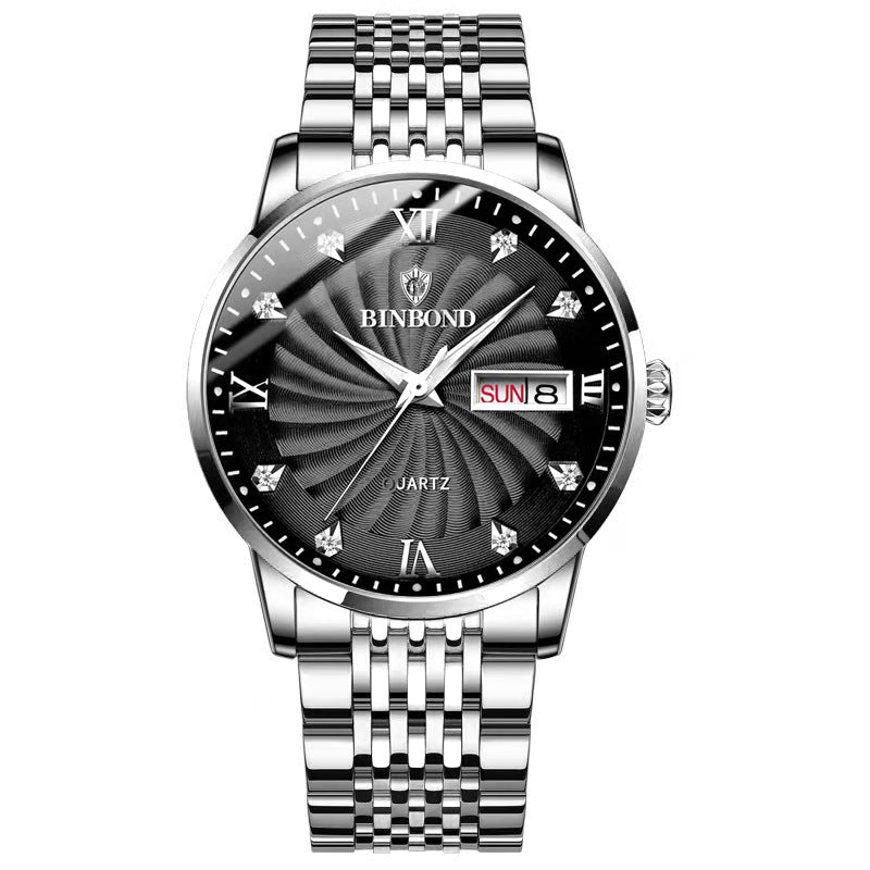 Fashion Quartz Montres en acier Ceinture Double Calendrier Montres Homme Imperméable