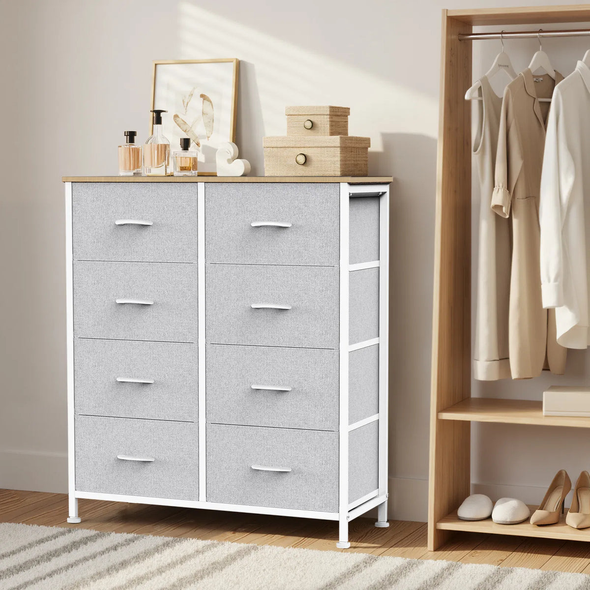 Dresser pour chambre avec 8 tiroirs Dresser haut et coffre de tiroirs Dresser tissu avec Woo
