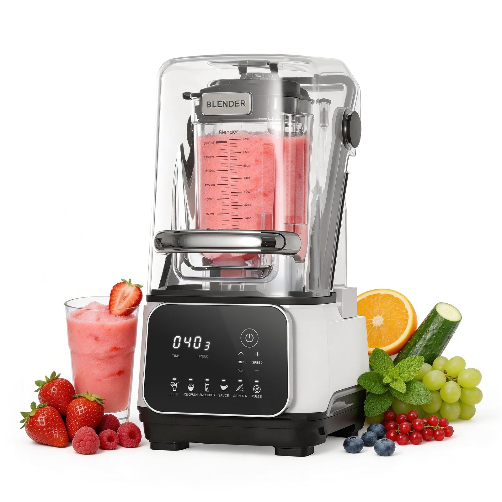 Blender, 68 Oz Mélangeurs de comptoir professionnels avec bouclier, 2200W 26000RPM Cuisine alimentaire P