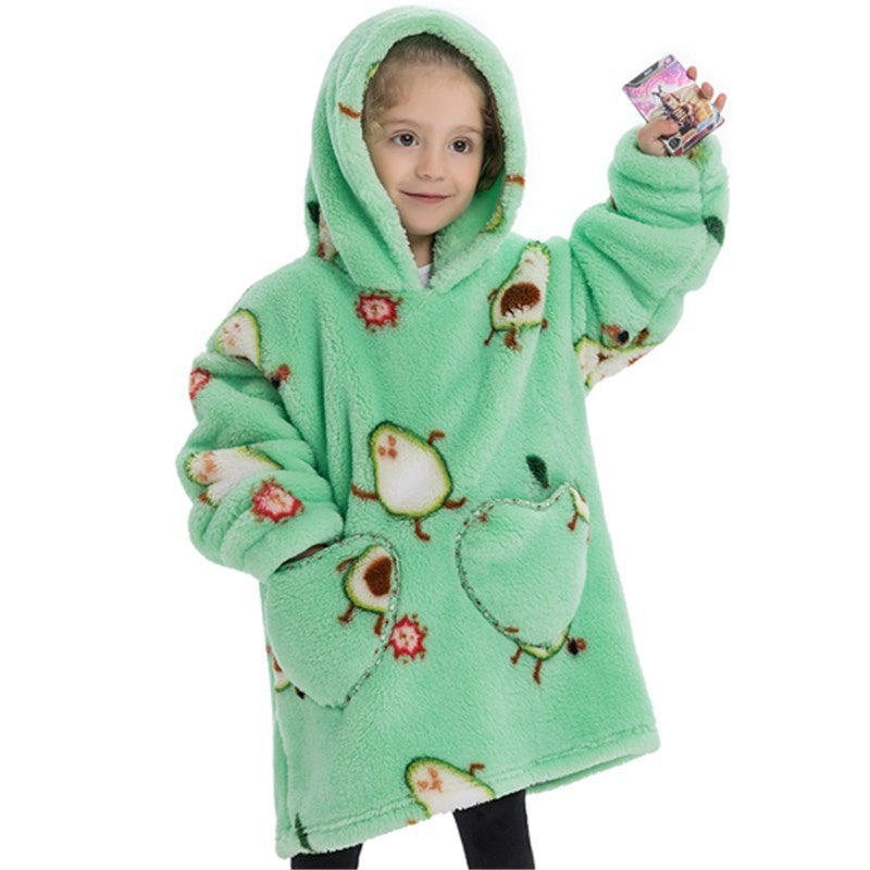 Garçons et filles Velours de coton confortable Vêtement résistant au froid Lazy Blanket Hooted Plus-size
