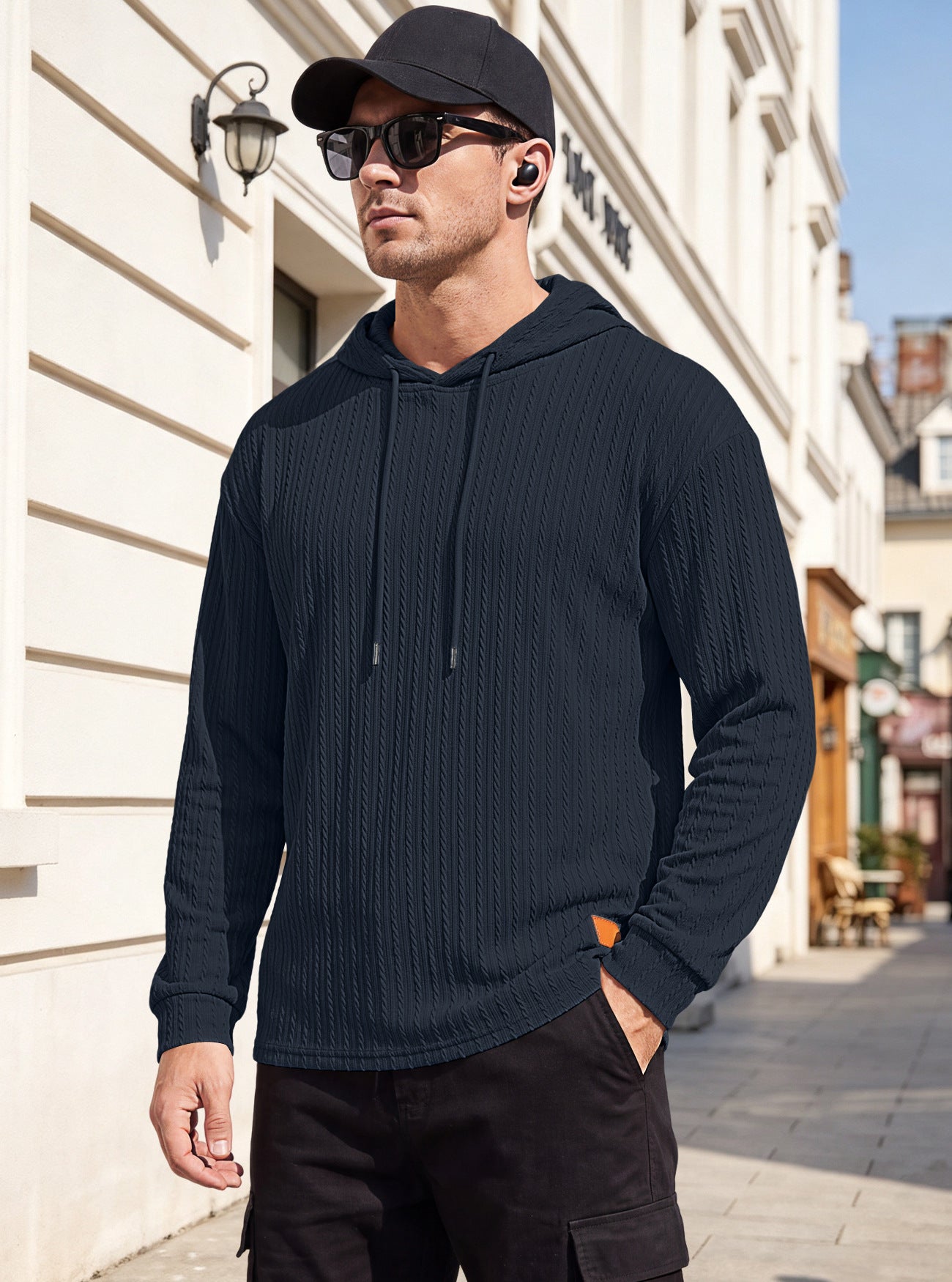 Hommes Jacquard demi-zip Hoodie Pullover tricot