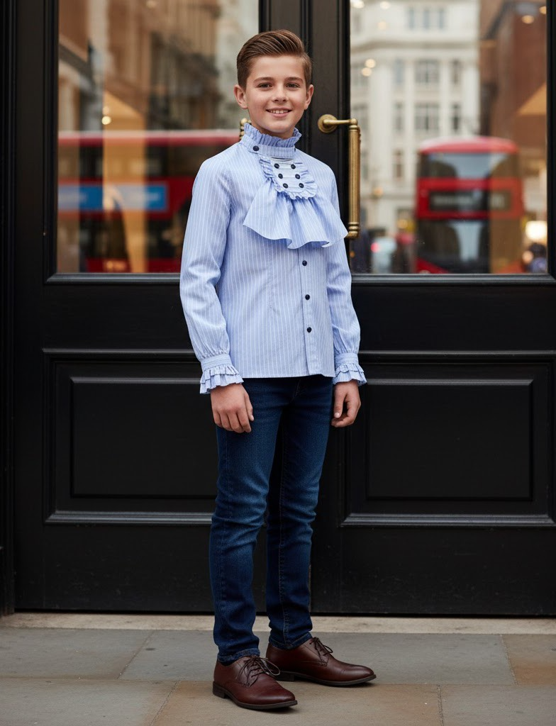Garçons Chemise Formel Bleu Collier Amovible Enfants Mariage Party School Chemise 4-14Y