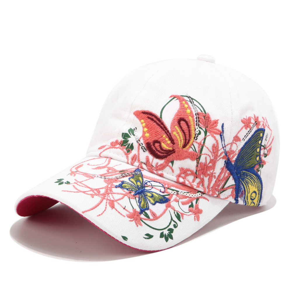 Été femmes broderie fleur et papillon sequin mode tendance chapeau de soleil pour plein air O