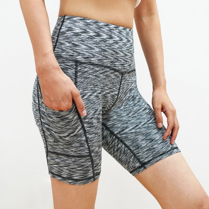 Shorts de yoga haute taille pour femmes Diagonal Pocket Running Training Quick-drying Tights Stretc