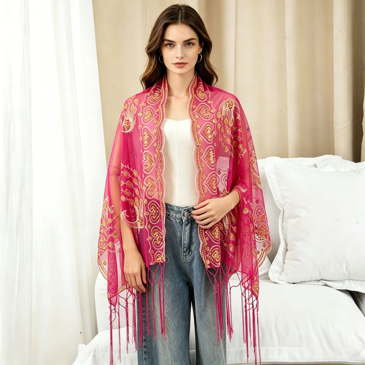 Evening gown with a Tassel scarf
