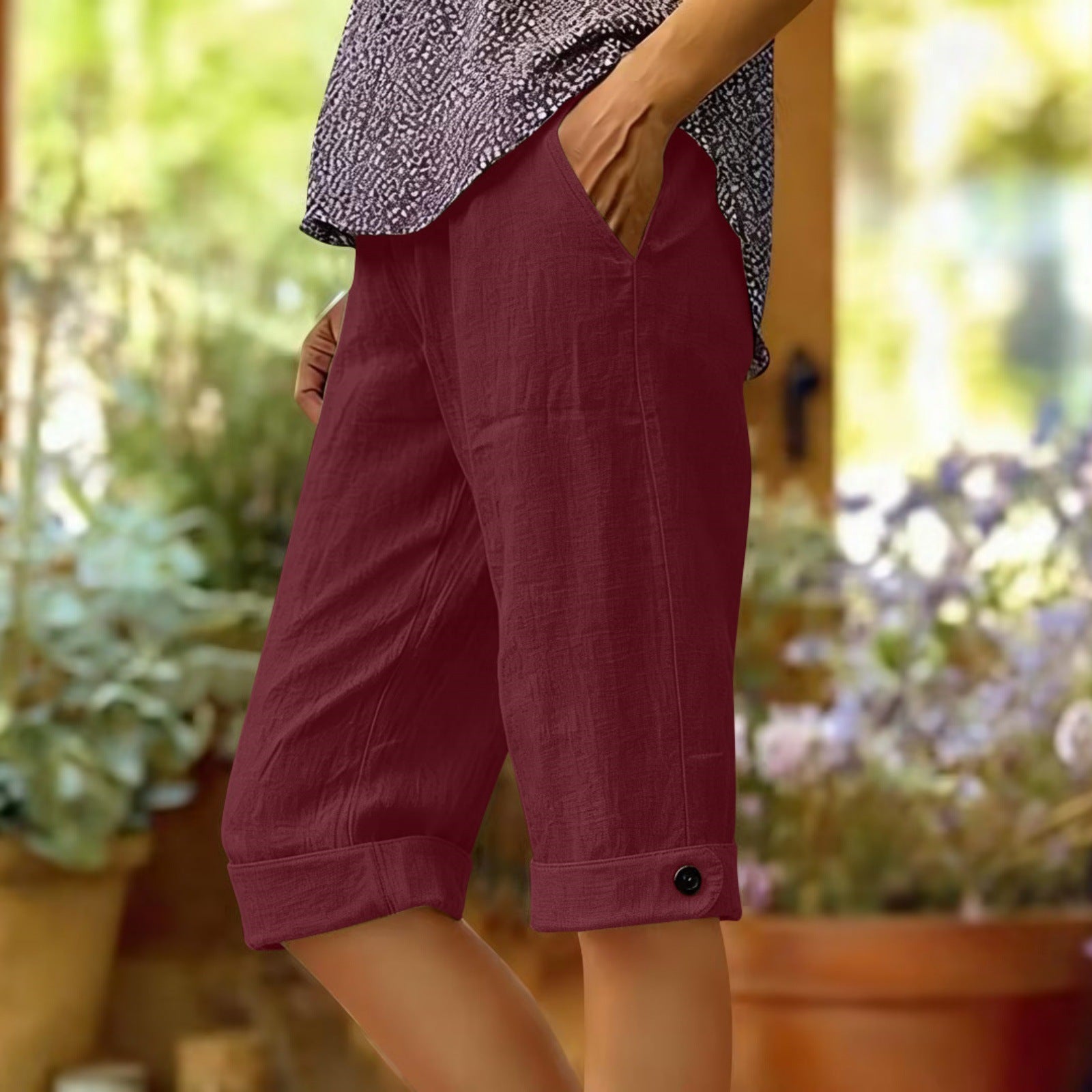 Coton et Linge de maison pour femmes, short lombaire avec ourlet et poches