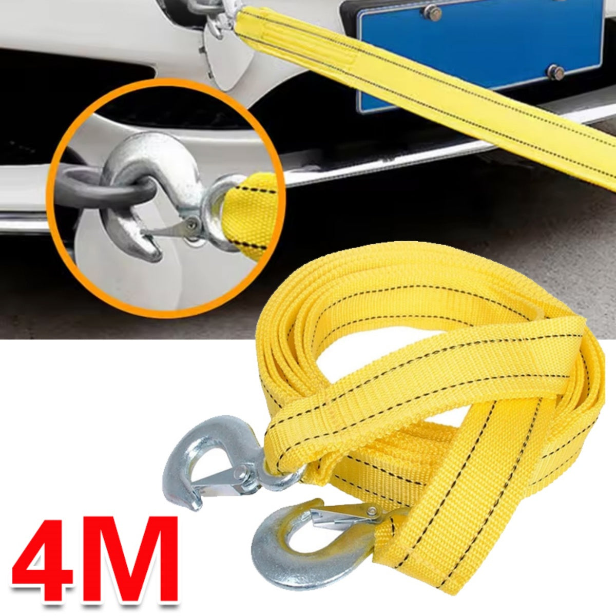 4M lourd de 3 tonnes de remorquage de câble de remorquage de voiture Pull-Rope Strap Crochets Van Road Récupération