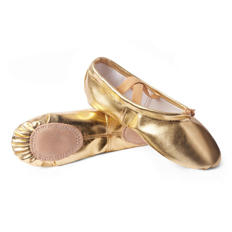 Chaussures de danse d'or et d'argent en cuir PU doux-soled
