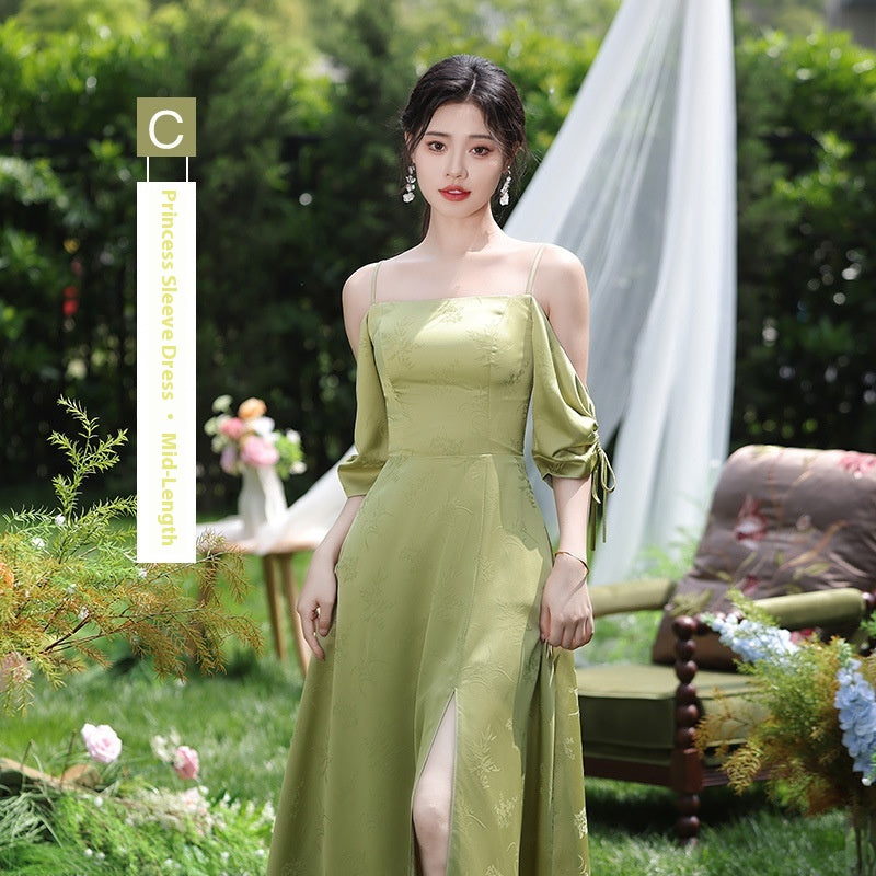 Robe de demoiselle d'honneur de style national vert