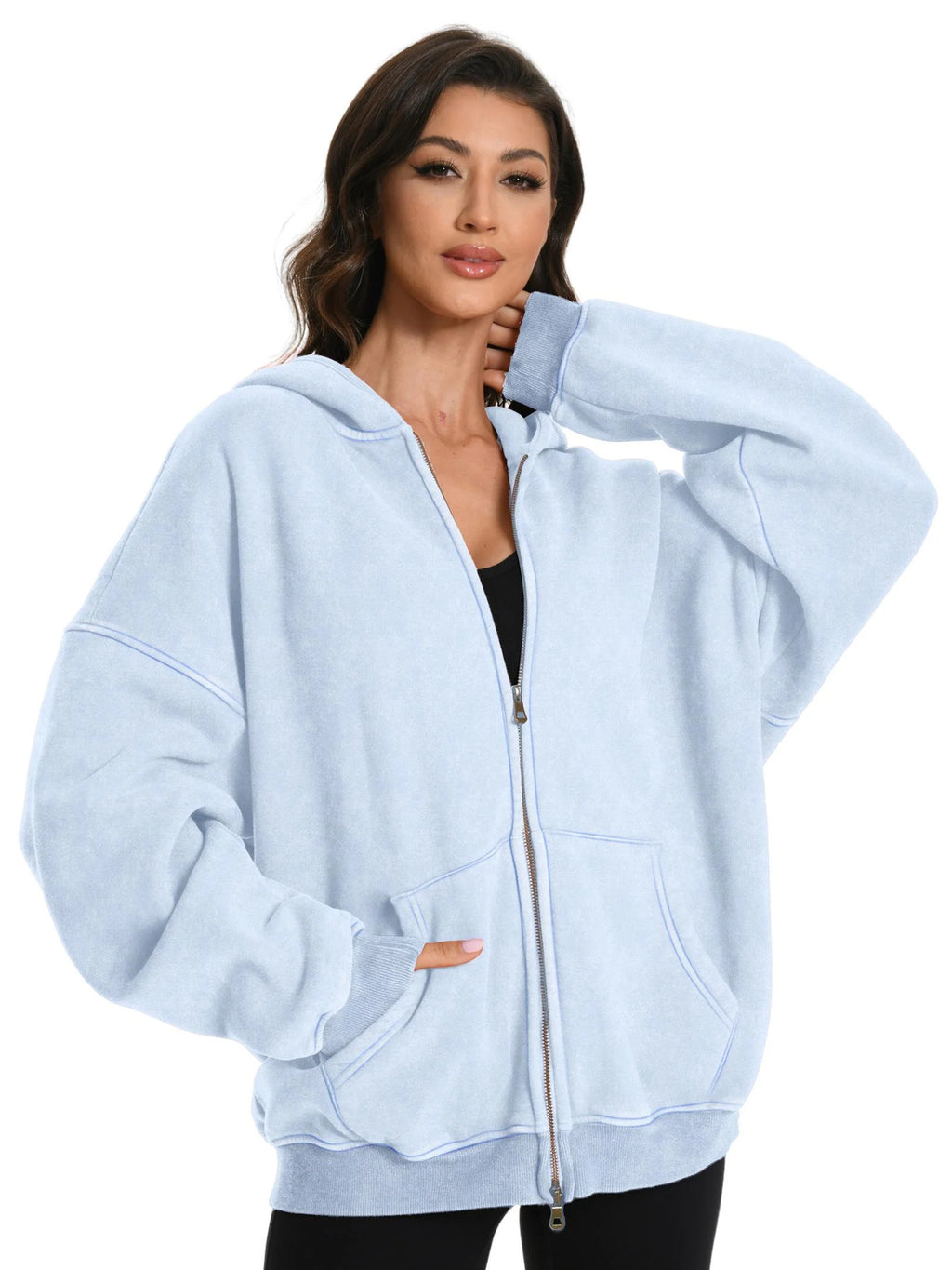 Women Oversized Hoodie with Double Zippers