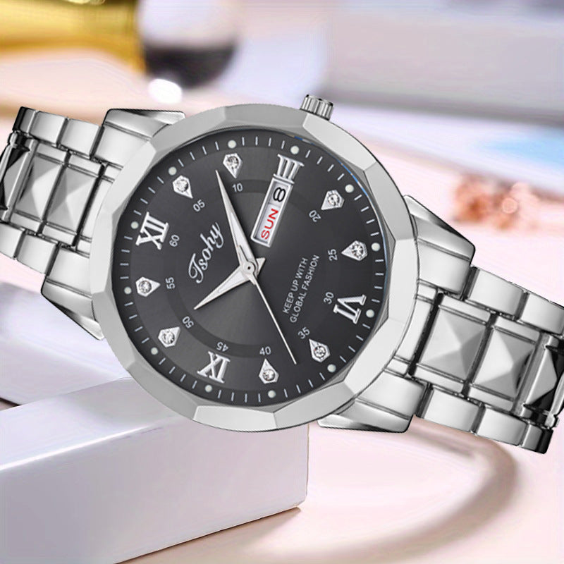 Montre Quartz Double Calendrier Hommes Lumineux