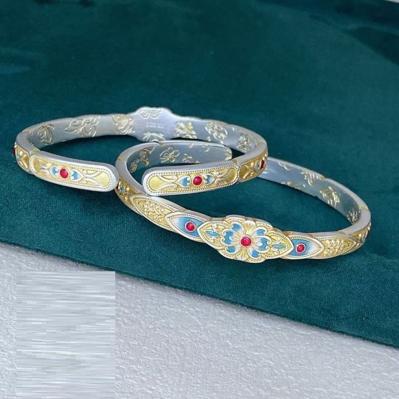 9999 Pure Silver Imperial Court Bracelet papillon doré