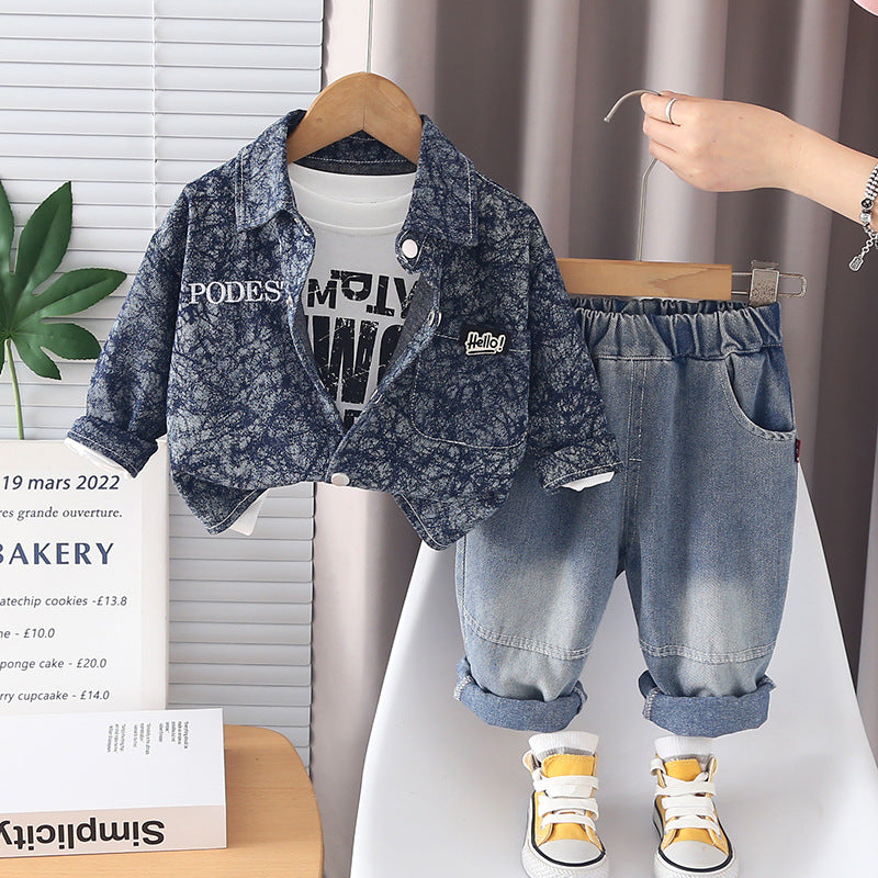 Ensemble de trois pièces en denim à manches longues des garçons