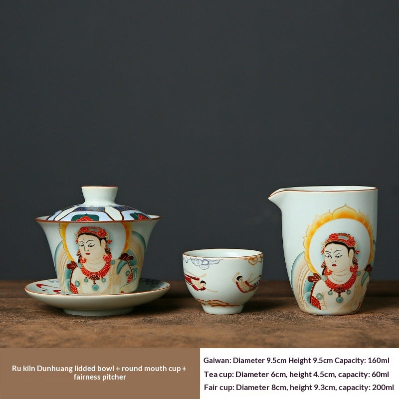 Ruyuan Dunhuang Hovering Lid Ceramic Bol à trois pièces à thé