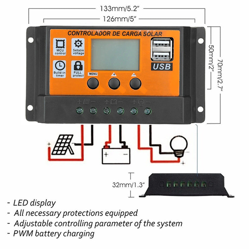 Panneau solaire LCD Charge Orange Contrôleur