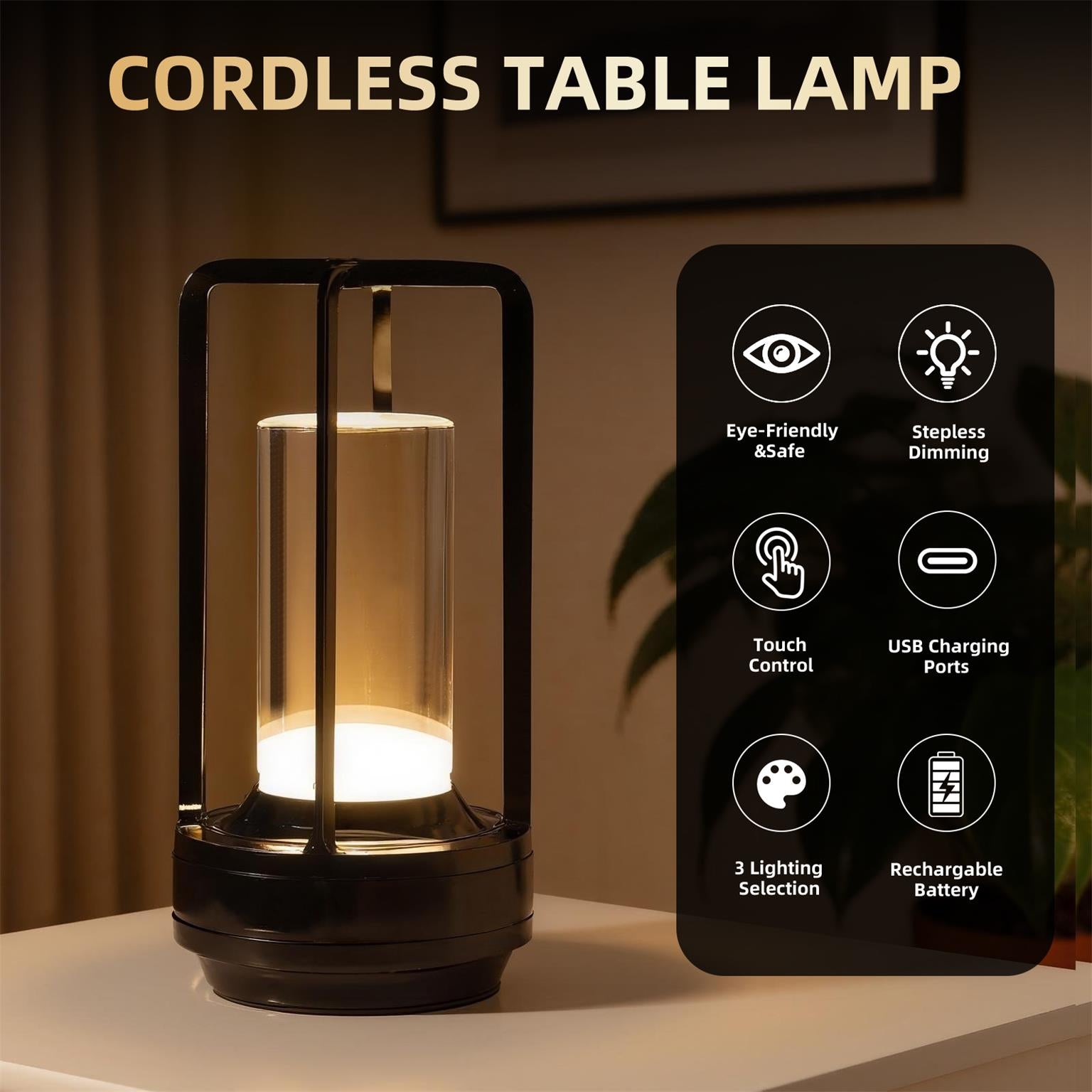 Lampe de table à commande tactile portable 2pcs avec batterie de 5000mAh
