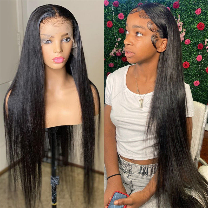 Noir Long droit cheveux chimique fibre bande tête