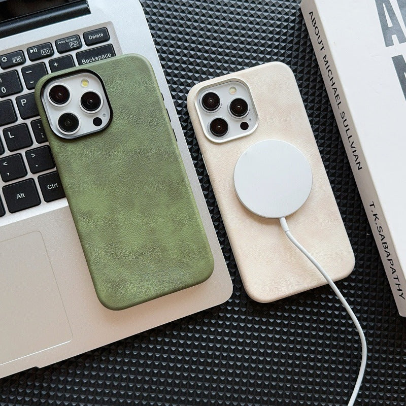 Rétro Crazy Horse Leather Grain Phone Case