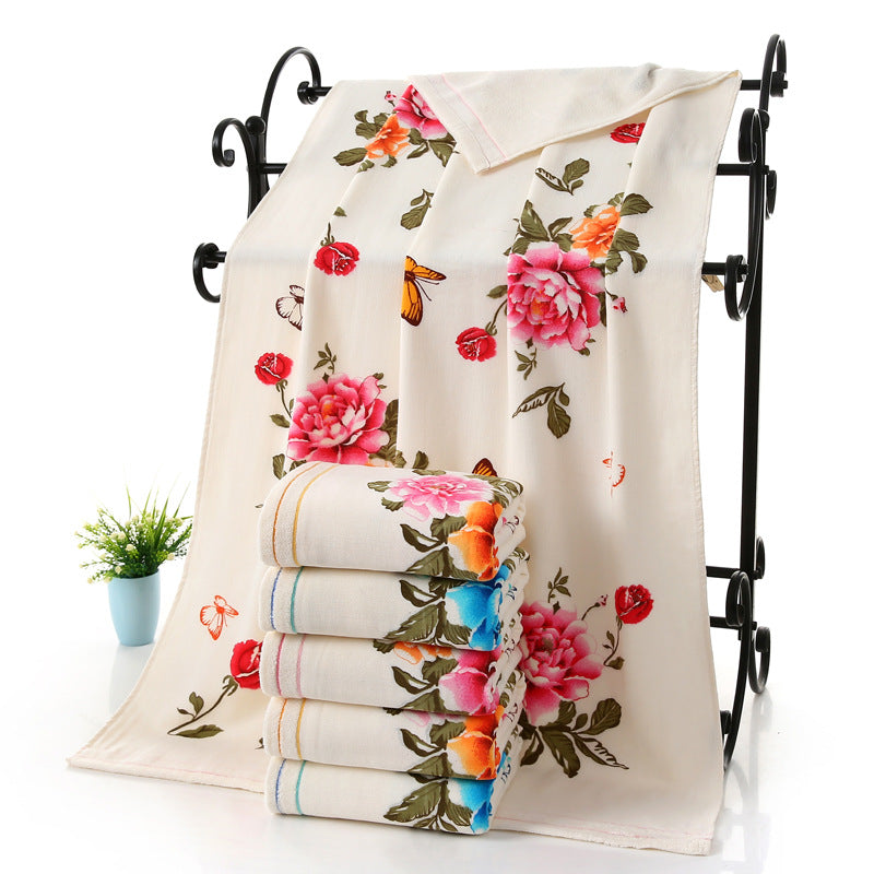 Serviette en tissu bicolore imprimée avec des fleurs de pivoine