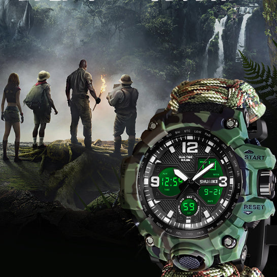 Double affichage Montre électronique Boussole d'allumage de sifflement Thermomètre montres hommes