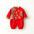 Autumn/Winter Festive Red Fleece-Lined Warm Romper Crawling Suit
