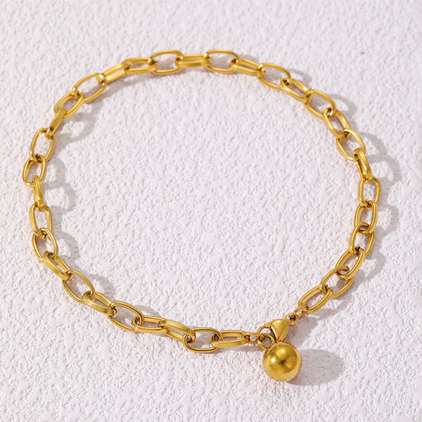 Femmes Paperclip Link Chaîne Bracelet Or Ton Dangling Round Ball Charm Acier inoxydable Lo