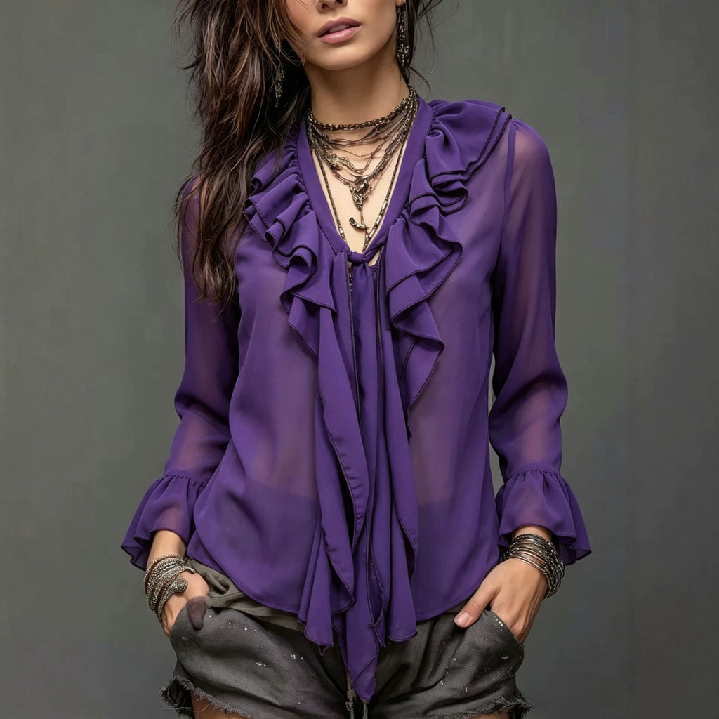 Bohemian Chiffon Voir à travers Blouse volante pour les femmes