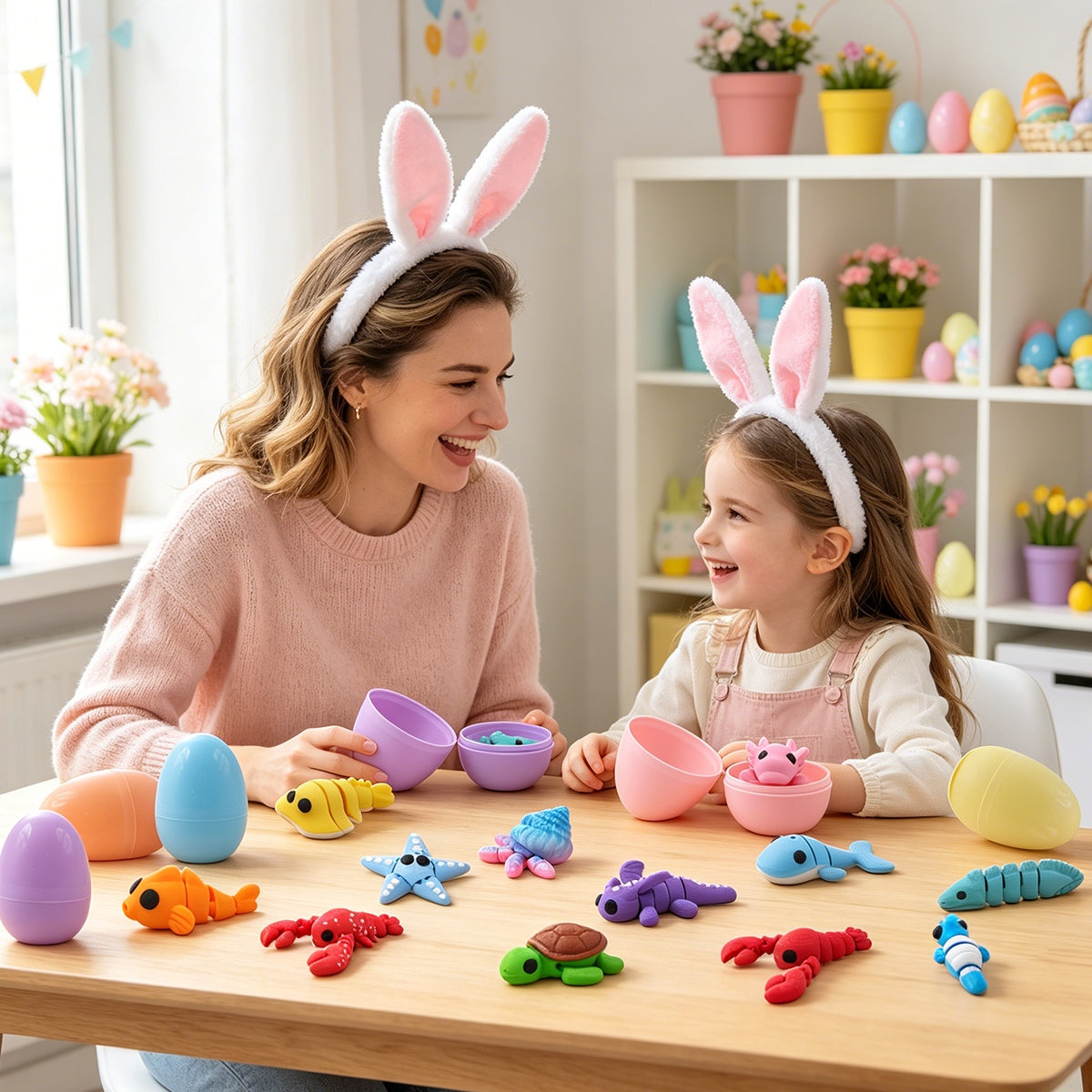 24PCS Imprimé 3D Mini animaux d'océan avec 6 oeufs de Pâques